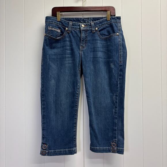 Cruel Candice Womens Wesstern Embroidered Pockets Low Rise Denim Capris Size 11 - Picture 1 of 10